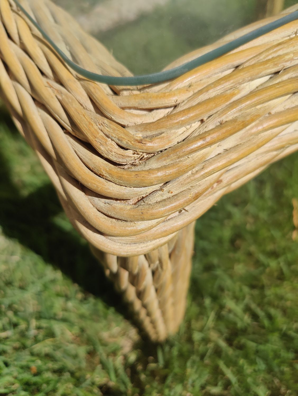 Vintage Twisted Rattan Wicker Glass Top Coffee Table - Unroll The Scroll intended for