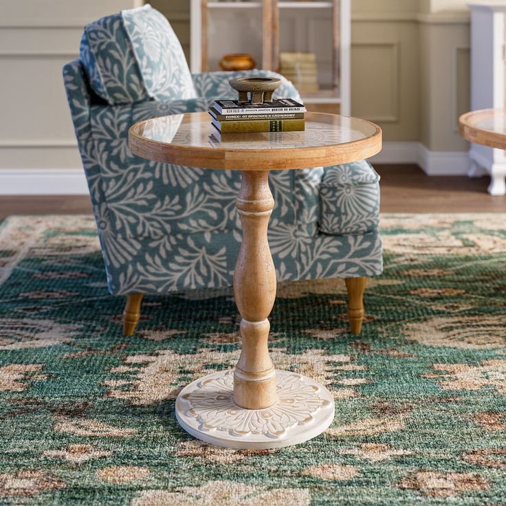 17.7'' Round Side Table, French Pastoral Style 17" Carved Pattern Side ... within