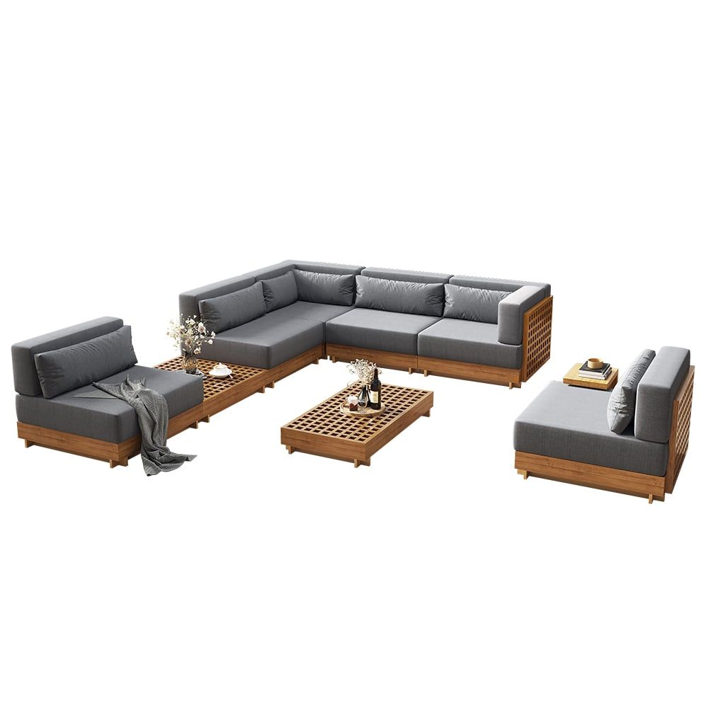 9-Piece Premium Teak Modular L-Shaped Outdoor Sectional Sofa Set In ... intended for