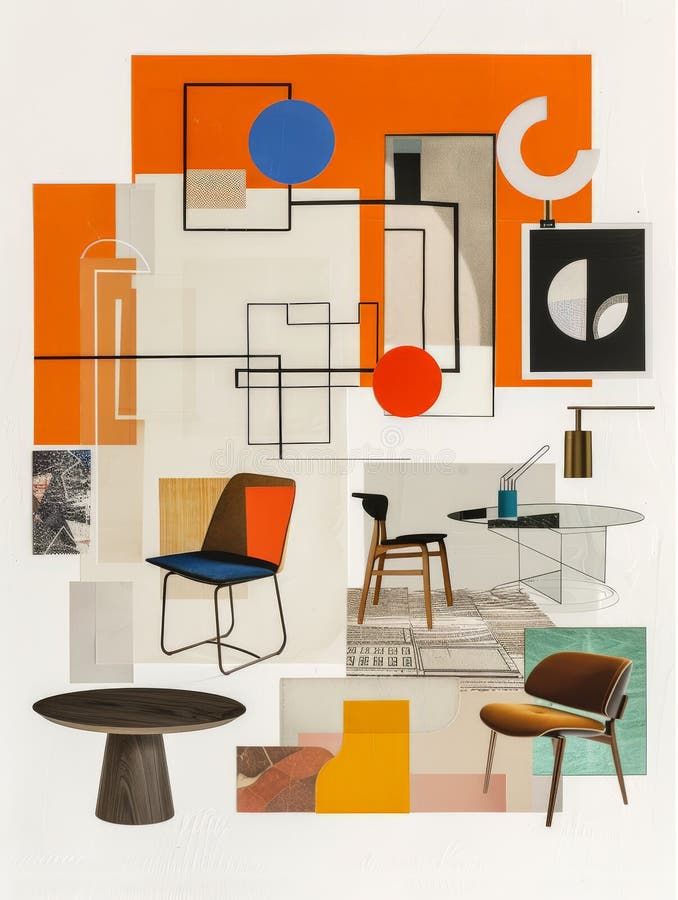 A Vibrant Collage Showcases Bauhaus Design Principles Using Geometric ... with
