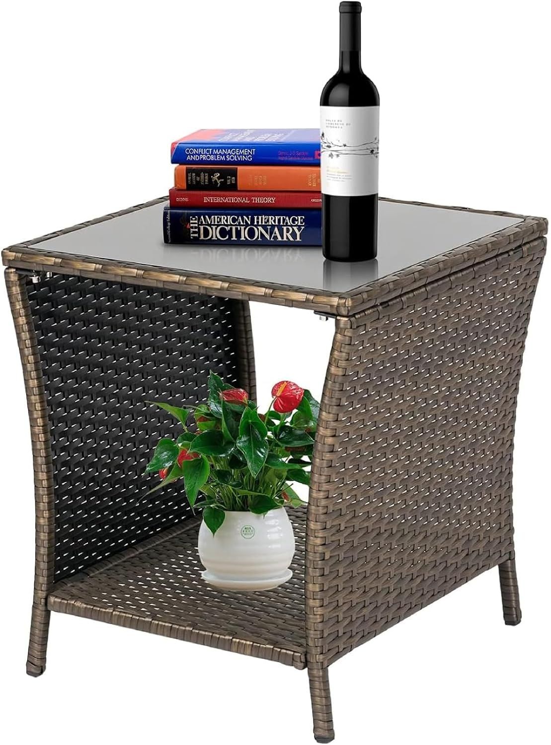 Amazon.com: Jsun7 Outdoor Wicker Side Table - Rattan Outdoor Side ... with regard to