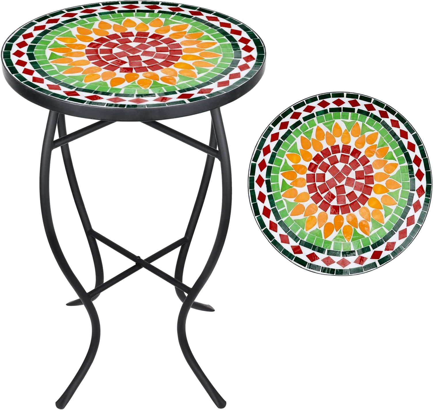 Amazon.com: Matico Mosaic Green Iron Outdoor Coffee Table, Green Iron ... in How the Eugene Outdoor Side Table Transforms Small Balconies