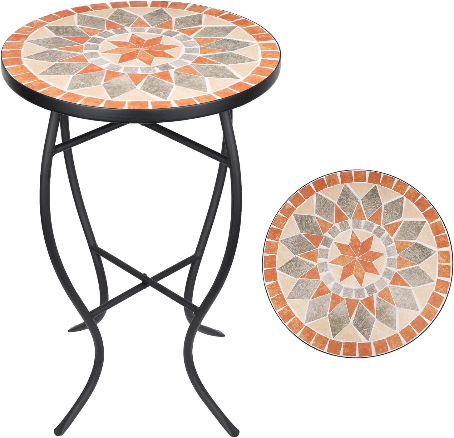 Amazon.com: Vcuteka Mosaic Side Table, 21" Round End Table With 14 ... intended for Choosing the Perfect Glazed Ceramic Patio Accent Table for Your Patio