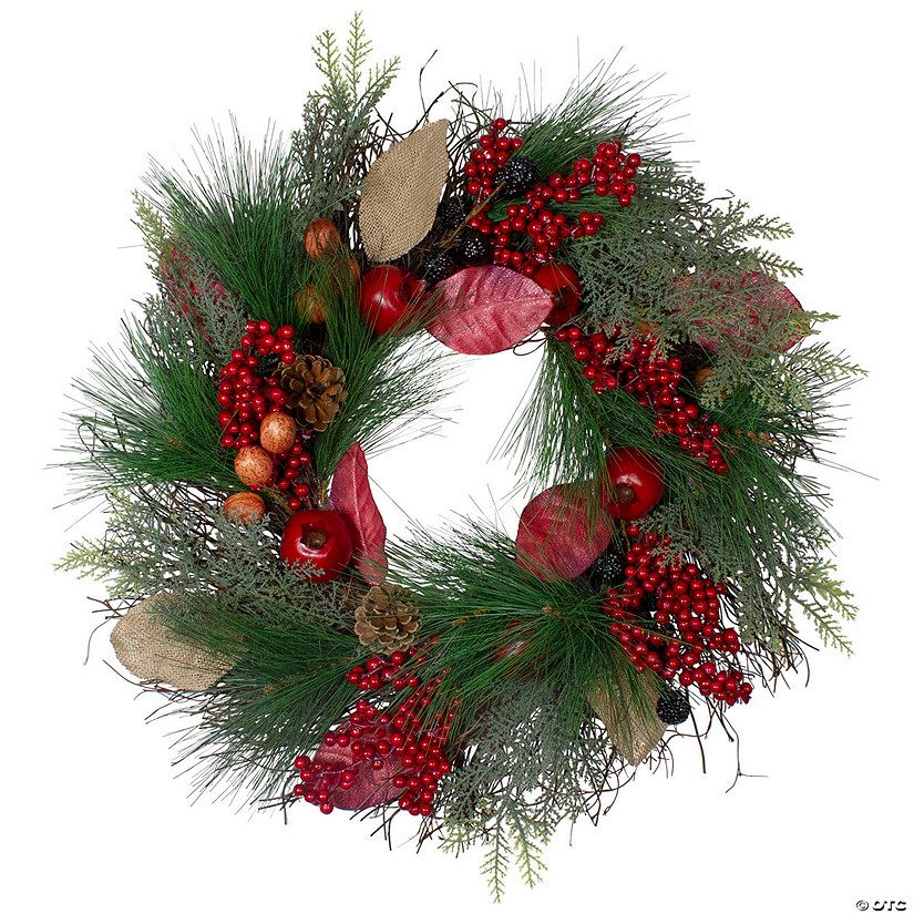Autumn Harvest Pine Berry And Pomegranate Wreath 24 Inch Unlit ... pertaining to From Nature to Your Doorstep The Story Behind a 24" Decorative Berry Wreath