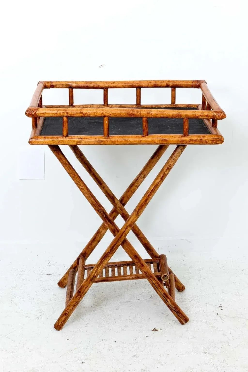Bamboo Butler Tray On Stand | Chairish pertaining to