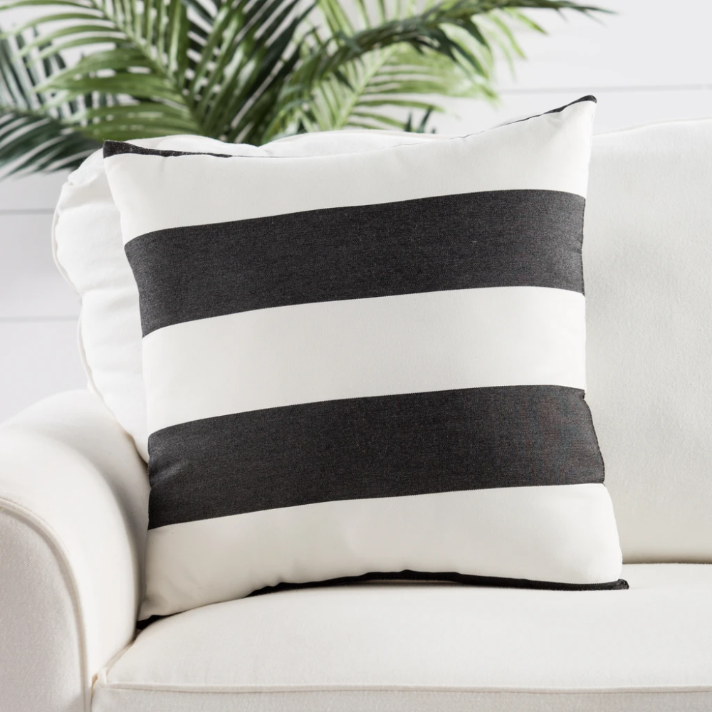 Cabana Black White Stripe Indoor/ Outdoor Throw Pillow – Burke Decor ... intended for Caring for Your Red and White Stripes Indoor/Outdoor Pillow