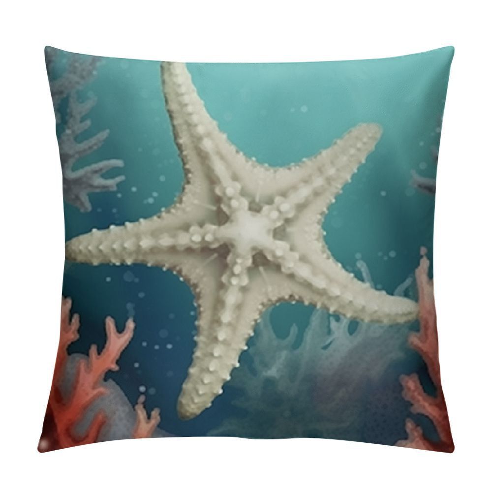 Comio Ocean Beach Throw Pillow Covers Seahorse Turtle Starfish Coastal ... throughout