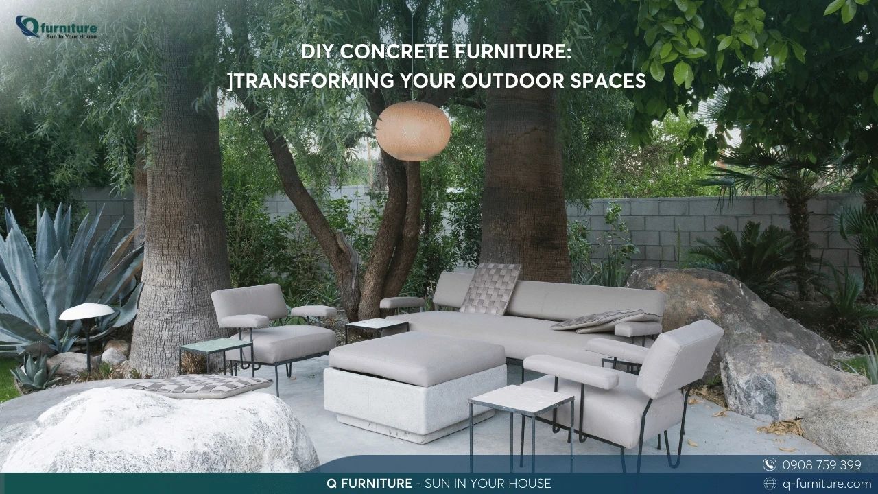 Diy Concrete Furniture: Transforming Your Outdoor Spaces | Q-Furniture throughout Transforming Your Patio Furniture With a Bold 20x20 Orange Geometric Pillow