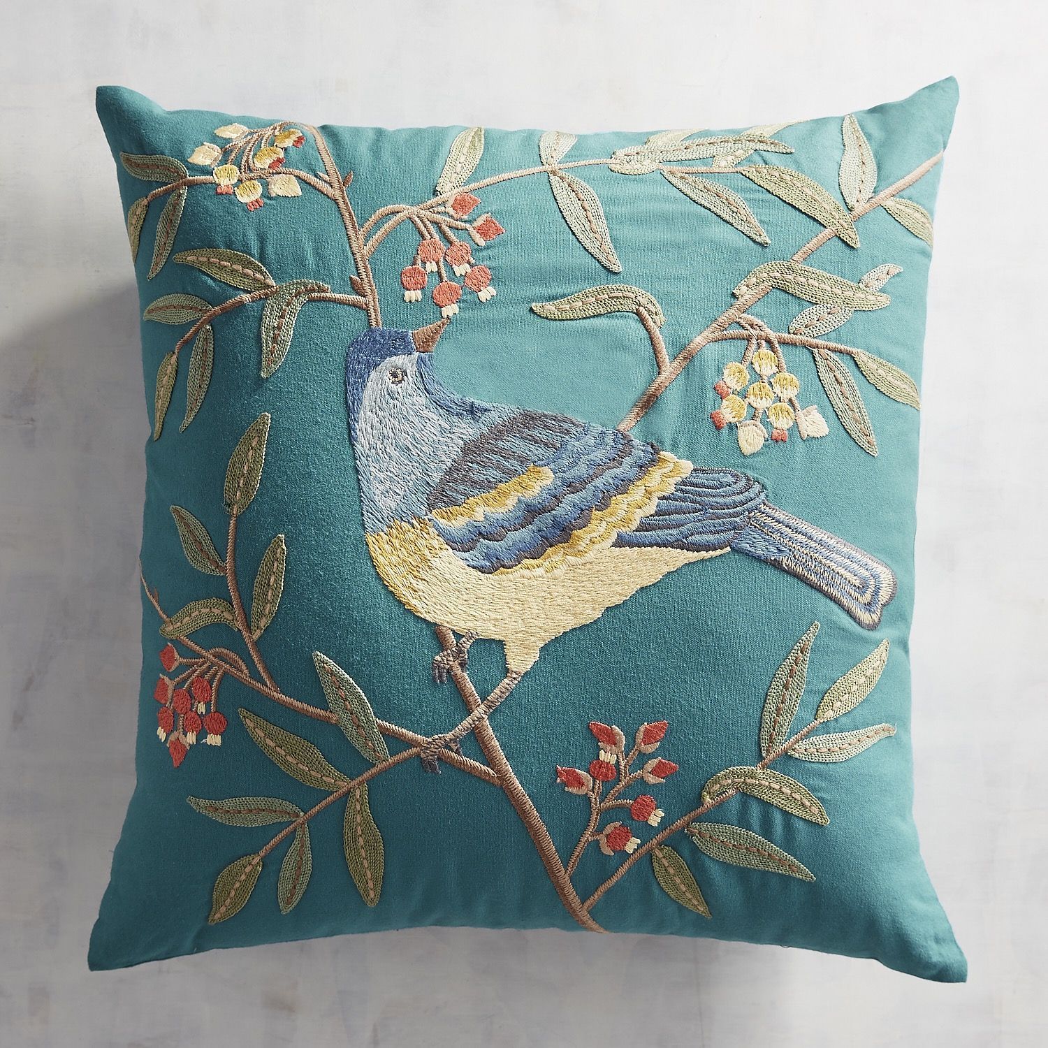 Embroidered Bird With Tuscan Flowers Pillow | Pillows, Stylish Pillows ... inside
