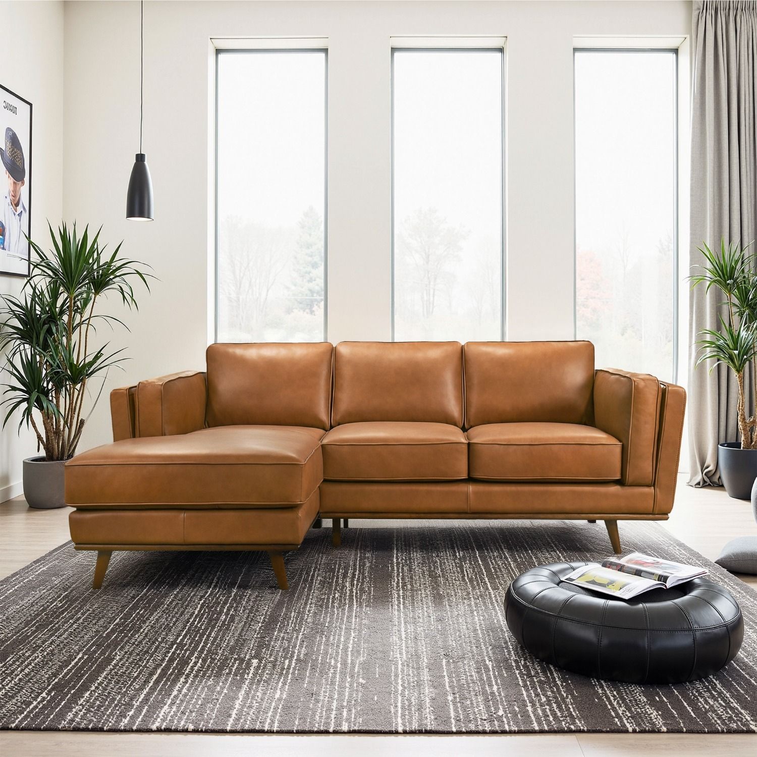 Ferre Leather Sectional Left Facing Chaise - Aptdeco throughout Your Guide to Coastal Charm Featuring the Brentwood Left-Facing Chaise