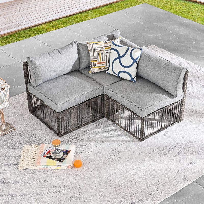 Festivaldepot Outdoor 3 Piece Patio Sectional With Cushions &amp;Amp; Reviews ... pertaining to