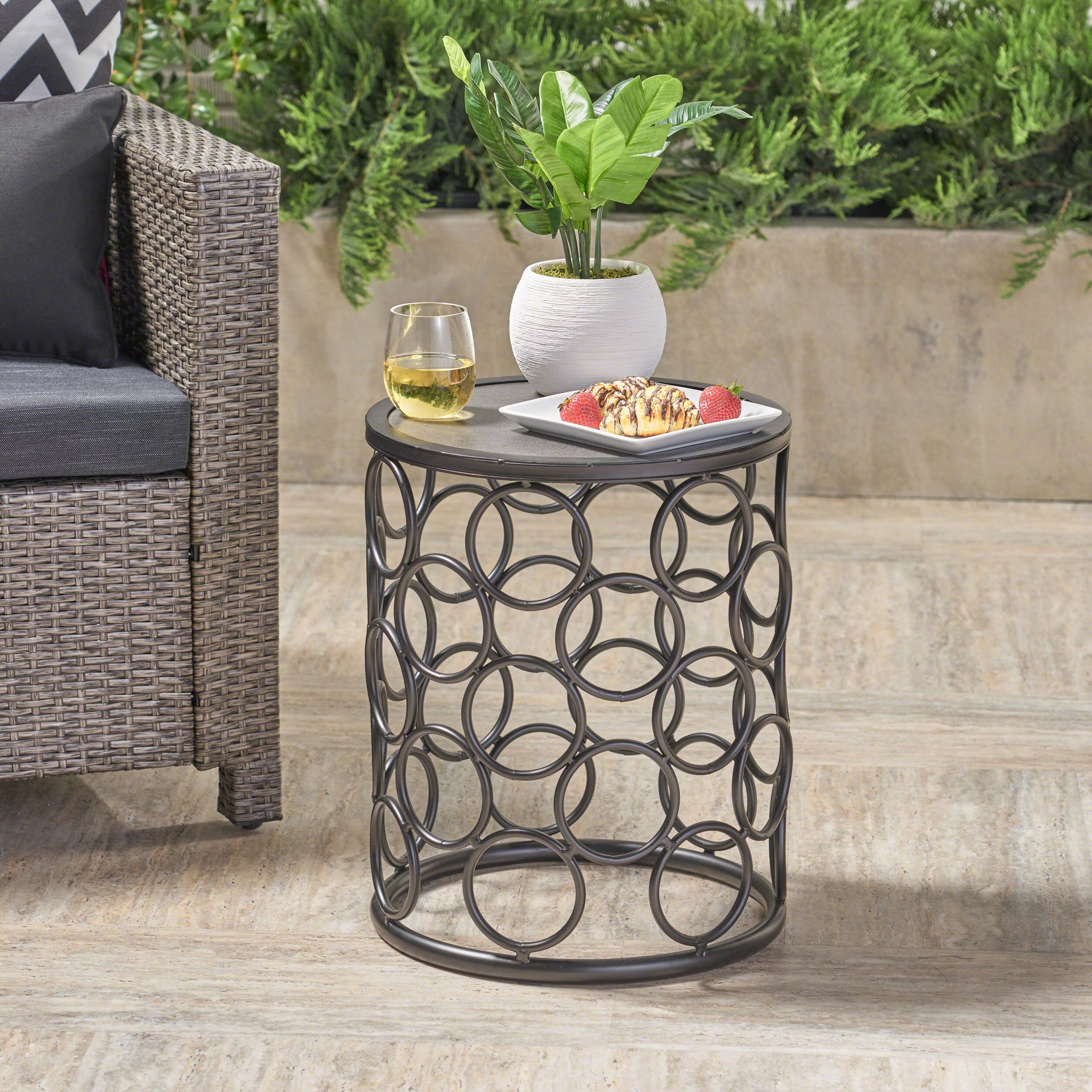 Gdf Studio Beryl Outdoor 16" Gray Finish Ceramic Tile Side Table ... regarding