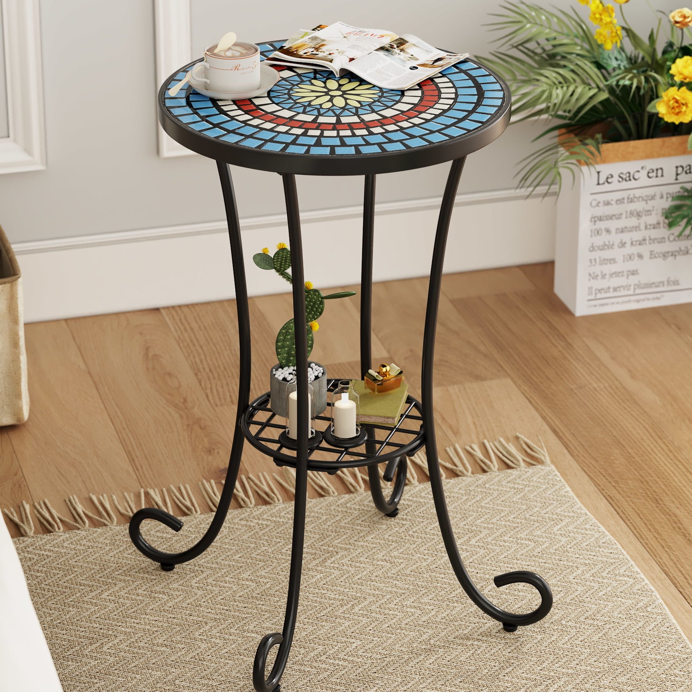 Gdf Studio French Country Outdoor Side Table With Mosaic Ceramic Top ... throughout