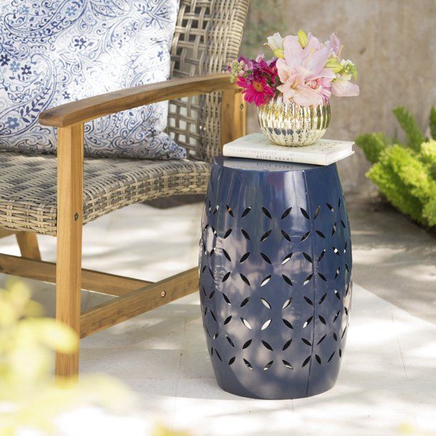 Gdf Studio Lilly Indoor/Outdoor Metal 12 Inch Side Table, Dark Blue ... inside Blue Hues and Iron Strength Discover the GDF Studio Lilly Side Table