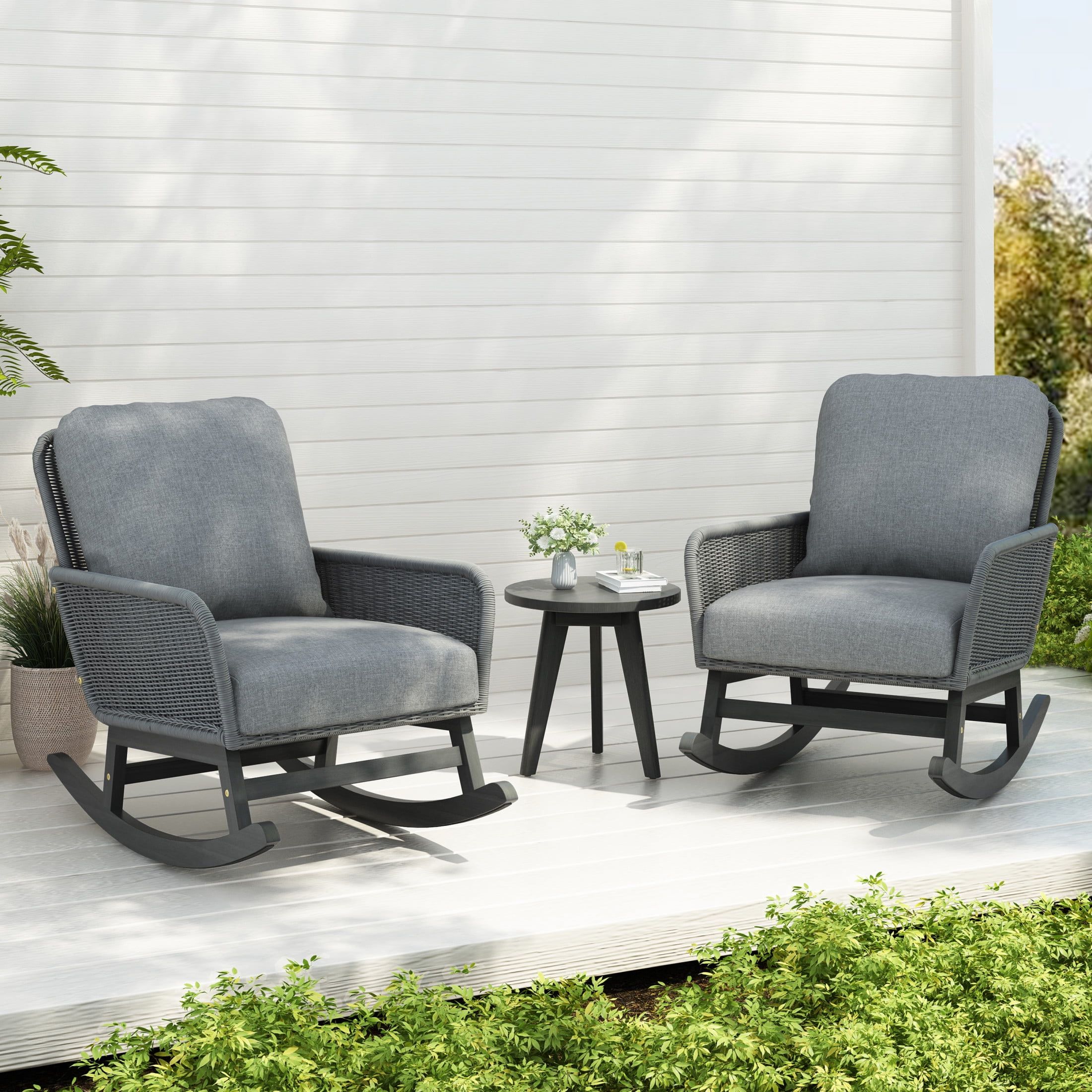 Gdf Studio Minimalist 3 Piece Outdoor Patio Chat Set, Wicker Rocking ... in Understanding the GDF Studio Pueblo Side Table Your Guide to Outdoor Style