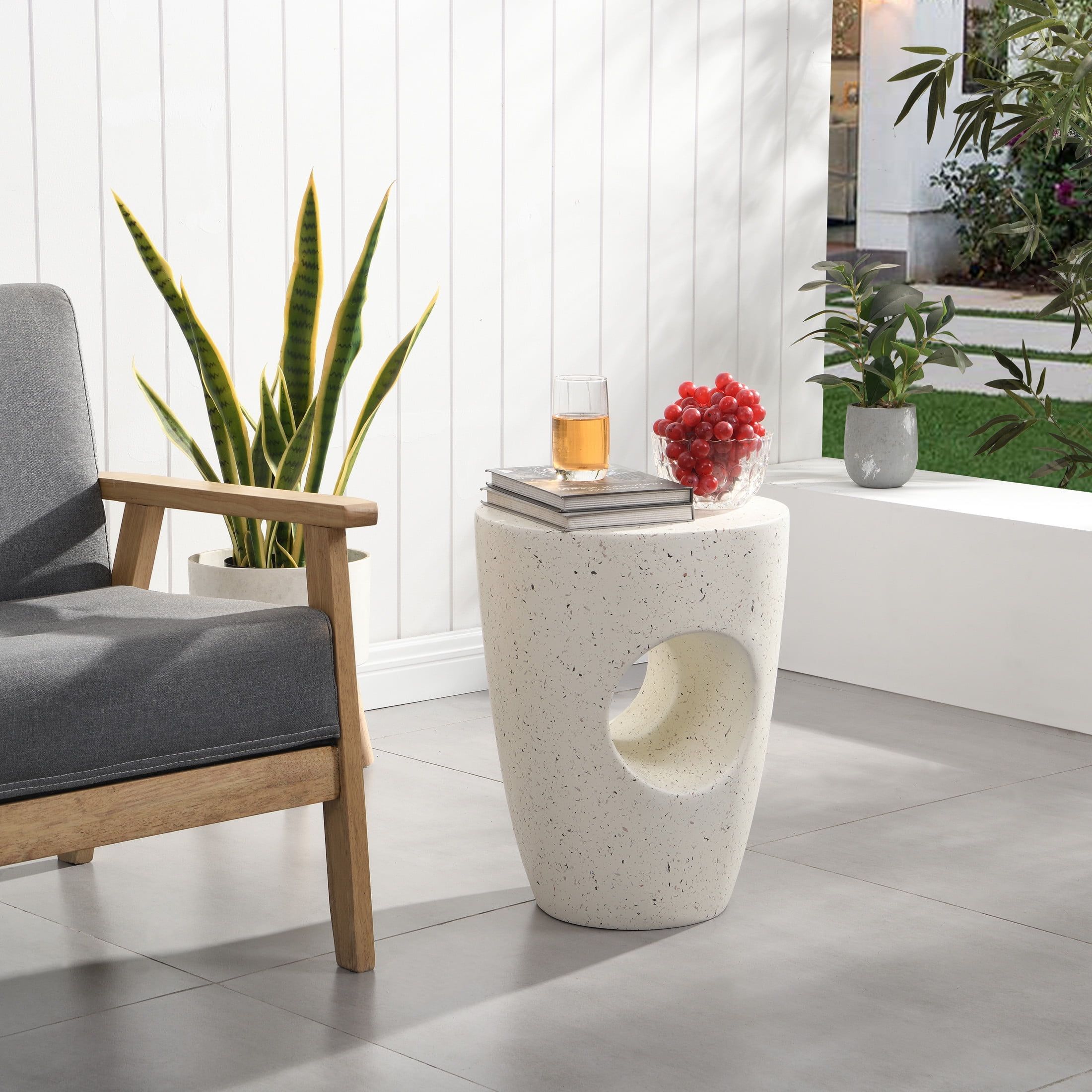 Gdf Studio Modern Sculptural Hollow Concrete Drum Outdoor Side Table ... throughout Choosing the Right Bronze Cement Drum Outdoor Side Table for Your Space