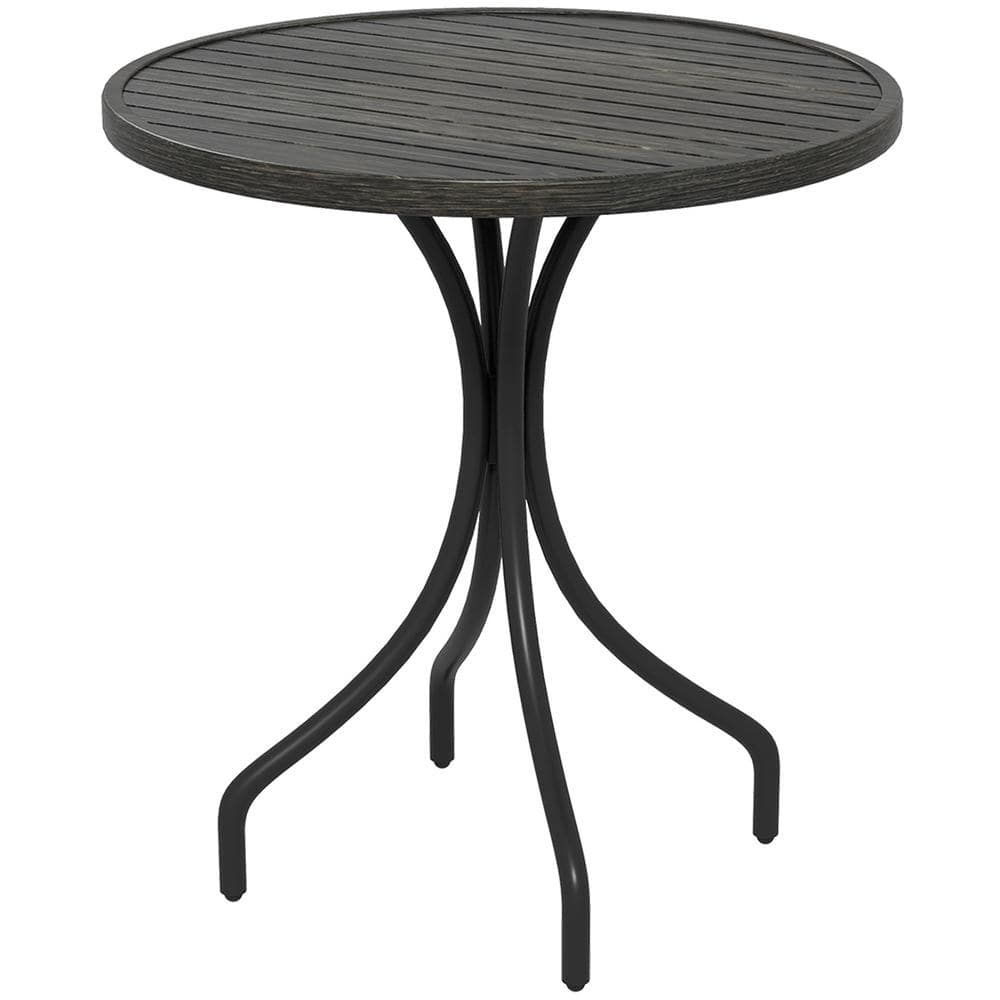 Gray Metal Outdoor Side Table, Patio Round Table With Slat Tabletop For ... intended for