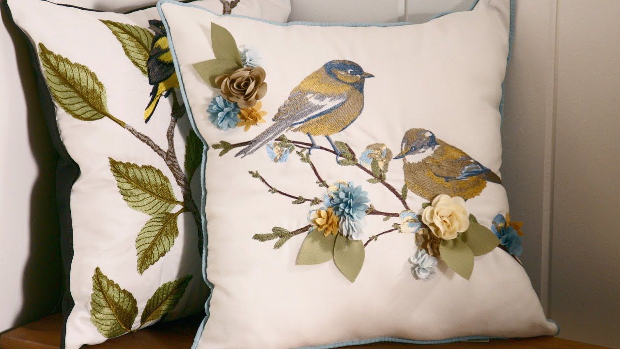 Indoor/Outdoor Embroidered Birds Pillows - Youtube in