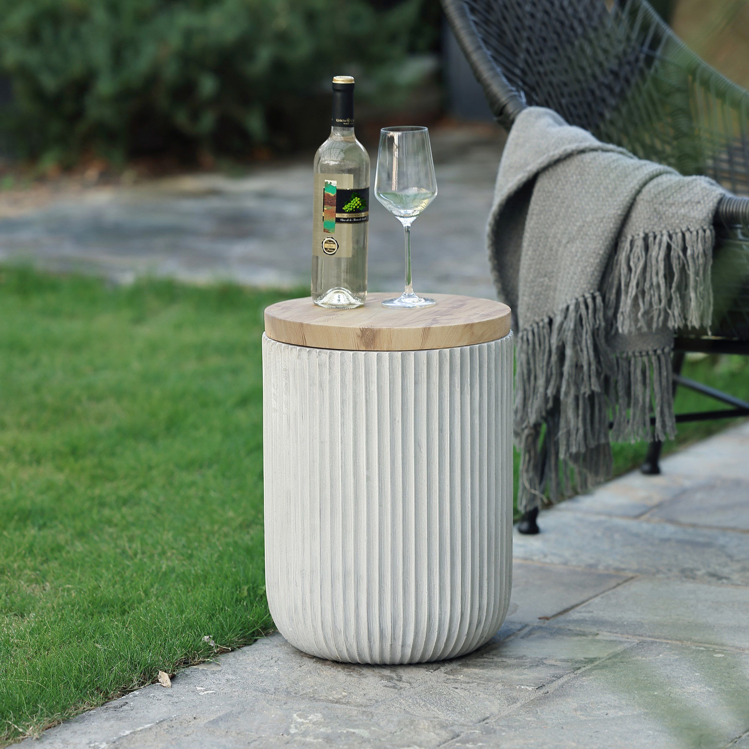 Ivy Bronx Tommen Cement Outdoor Side, End Table With Storage, Outdoor ... for Choosing the Right Bronze Cement Drum Outdoor Side Table for Your Space