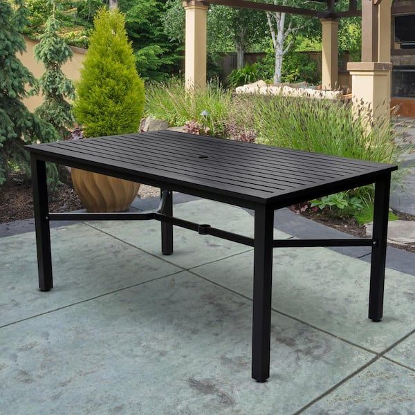 Laurel Canyon Rectangular Aluminum Outdoor Dining Table With Umbrella ... with The Enduring Appeal of Aluminum Patio Furniture Lodge Tables in Espresso