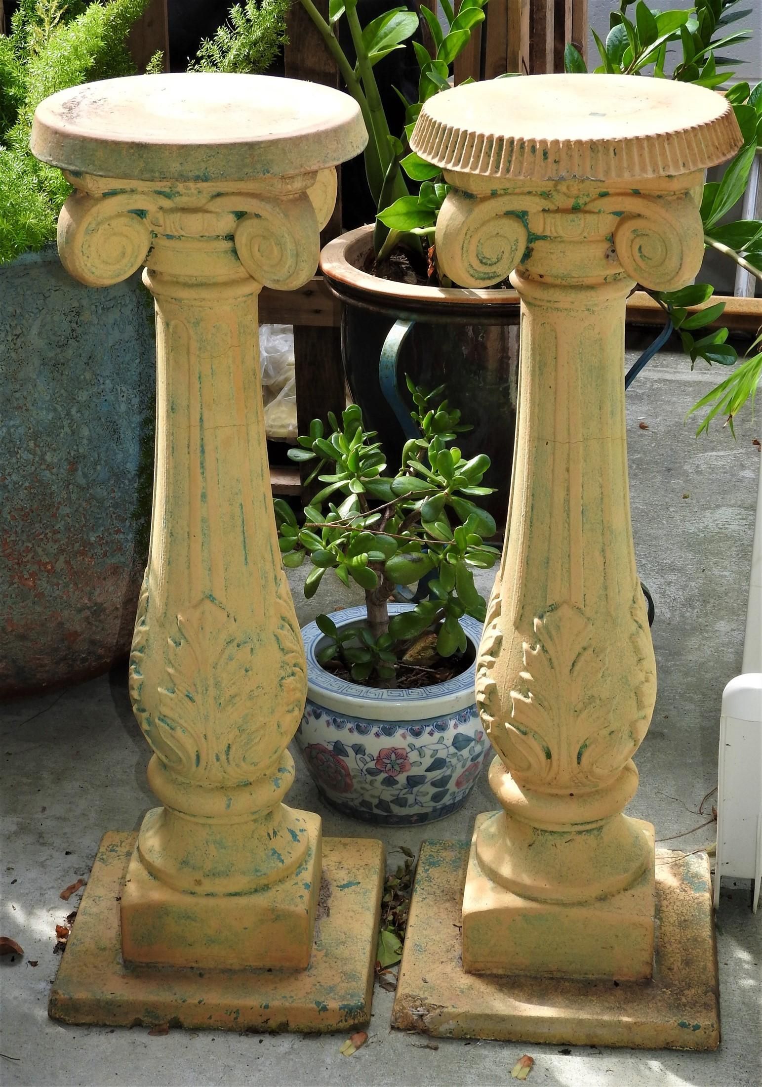 Lot - Two Cast Concrete Garden Pedestals - 83Cm High within