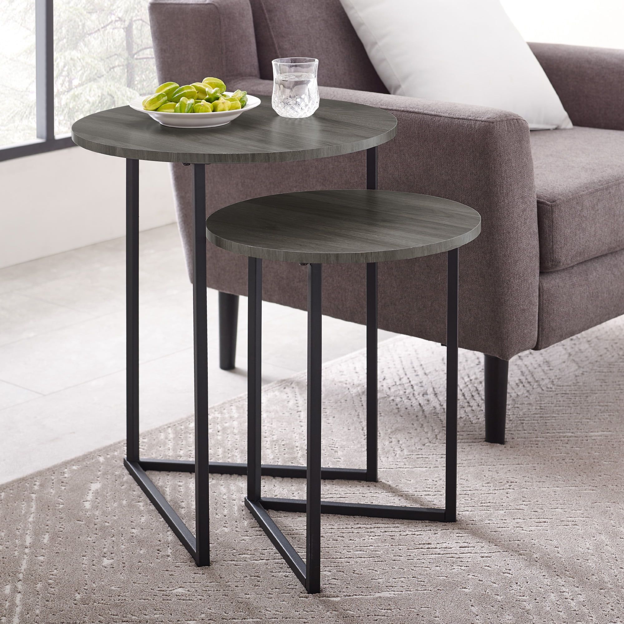 Manor Park 2-Piece Round Nesting End Table, Slate Grey/Black - Walmart.com intended for