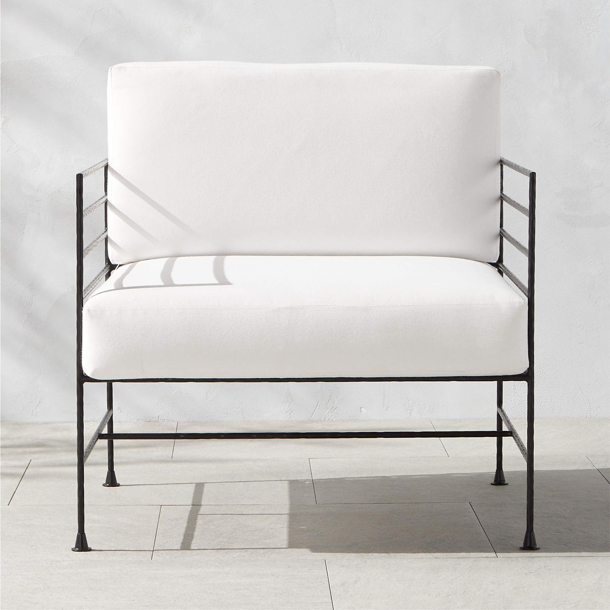 Marteau Modern Black Iron Outdoor Lounge Chair With White Sunbrella ... for Unveiling the Newport Modern Outdoor Sofa's Sunbrella Cushion Secrets