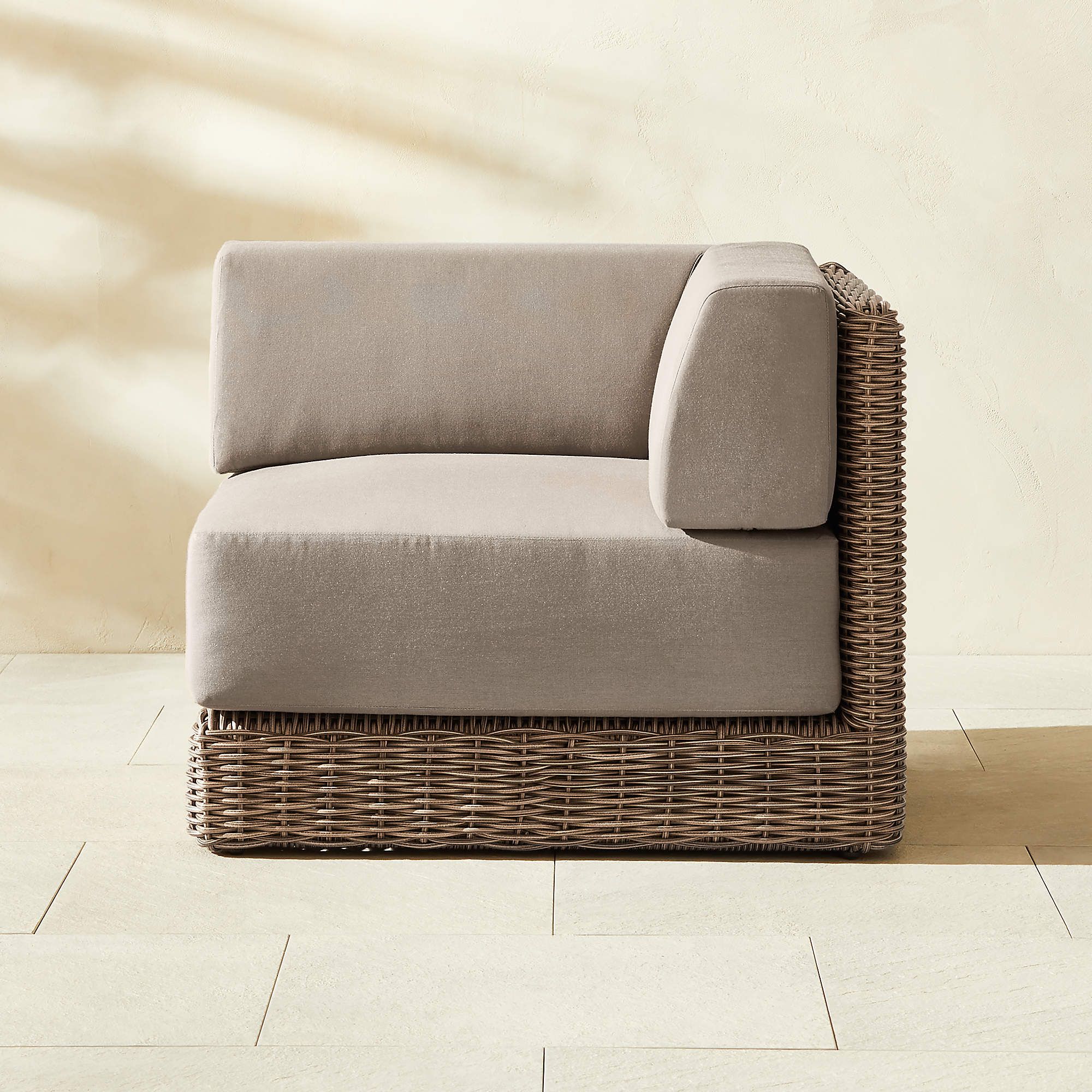 Maylin All-Weather Rattan Outdoor Corner Chair With Grey Sunbrella ... throughout