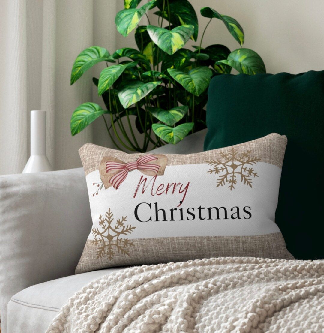 Merry Christmas Lumbar Pillow. Farmhouse Christmas Decor, Country ... inside Beyond the Holidays Extending the Life of Your Merry Christmas Pillow