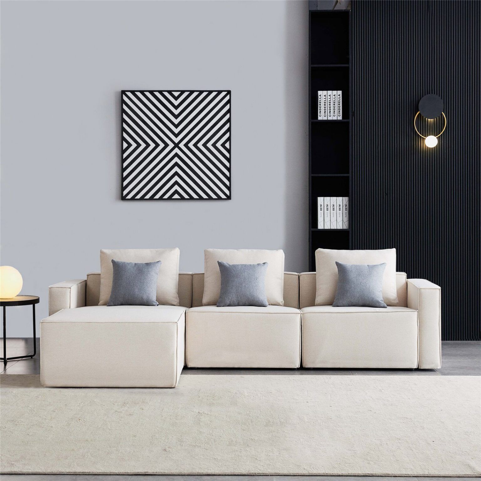 Minimalist Modern Sectional Sofa With Chaise Light Cream Upholstery ... with