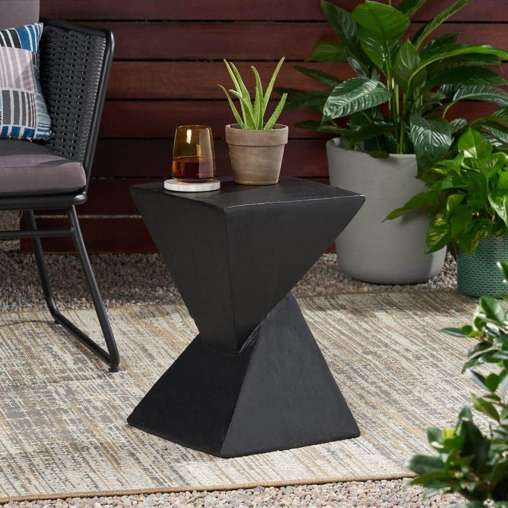 Modern Design Black Outdoor Lightweight Concrete End Table, Wood-Like ... with Accessorizing Your Patio The Grecia White Concrete End Table Set