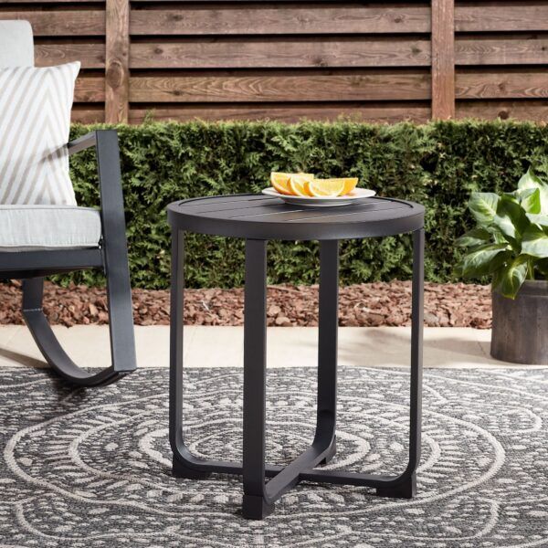 Modern Outdoor Black Side Table Made From Powder-Coated Steel Durable ... regarding