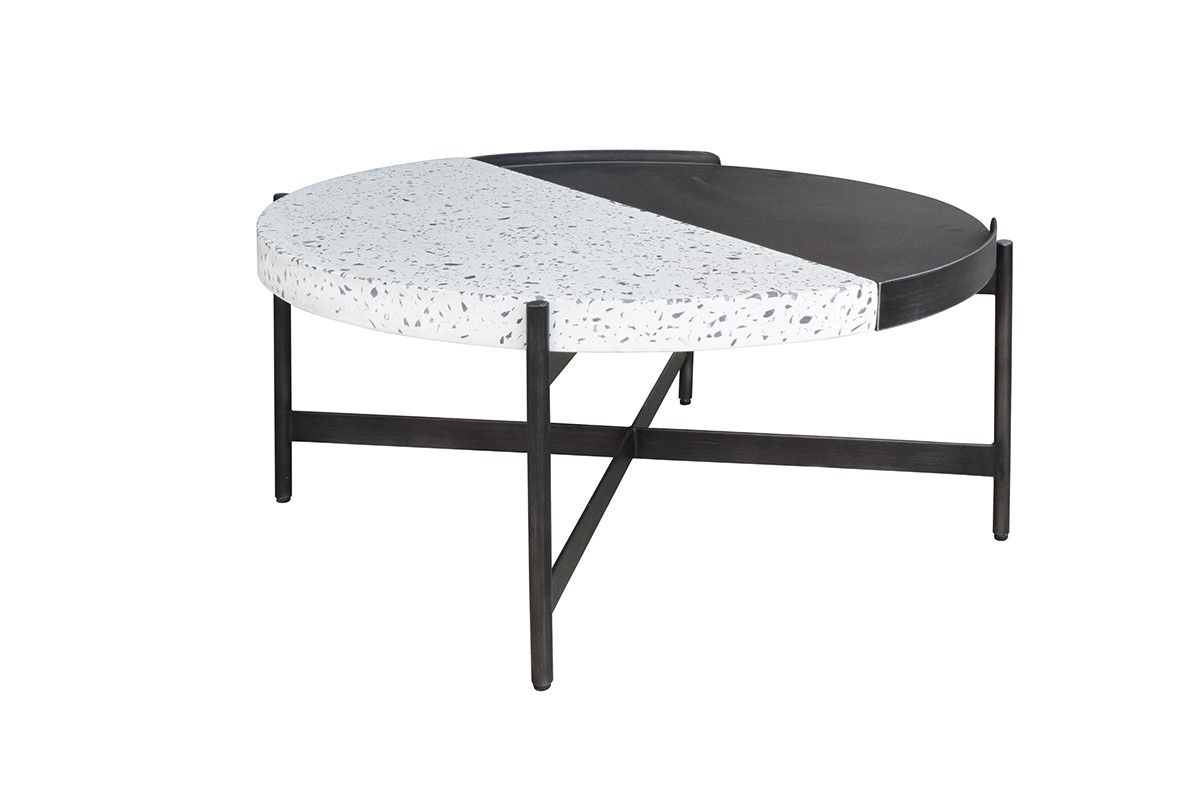 Modrest Gemini Modern White Terrazzo Concrete &amp;Amp; Black Metal Coffee ... with regard to Unveiling the Charm of Modrest Fate Terrazzo End Tables