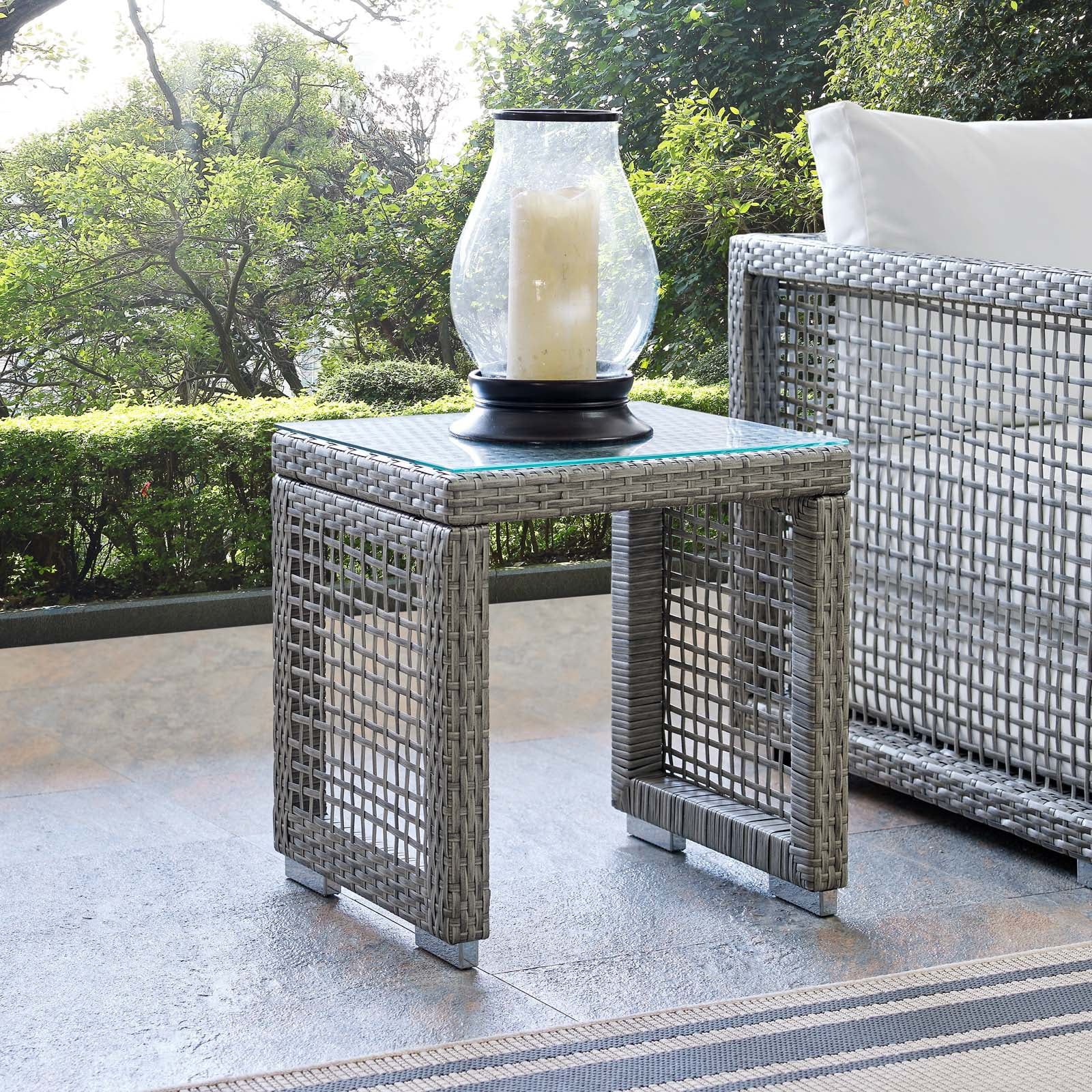 Modway Aura Outdoor Patio Wicker Rattan Side Table In Gray - Walmart.com for Choosing the Right Outdoor End Table The Mirage Grey Option