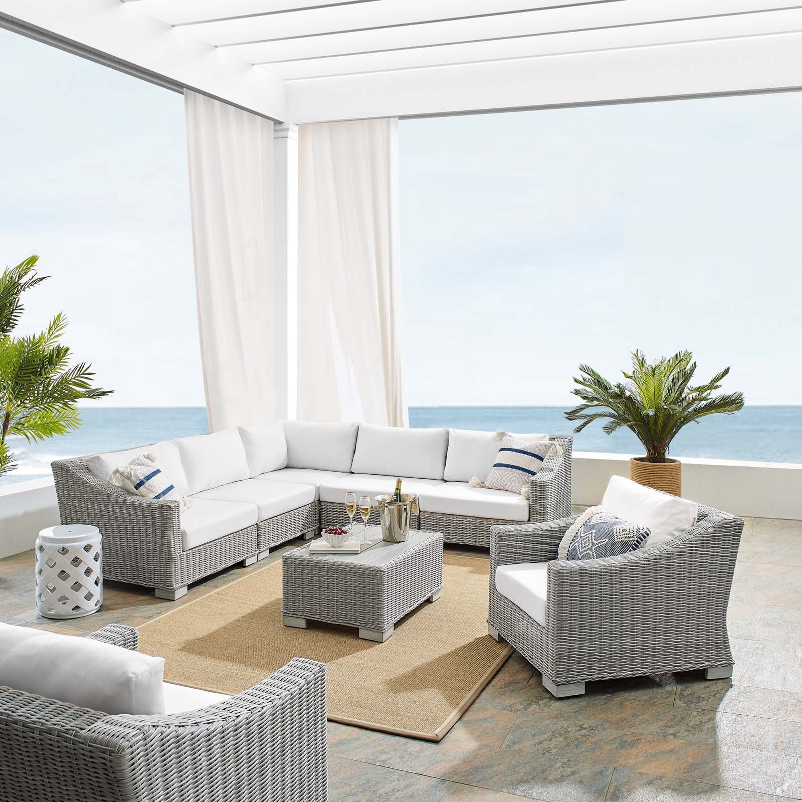 Modway Conway Sunbrella? Outdoor Patio Wicker Rattan 7-Piece Sectional ... inside Discovering the Perfect Gray Sunbrella Rattan Corner Sofa for Your Patio