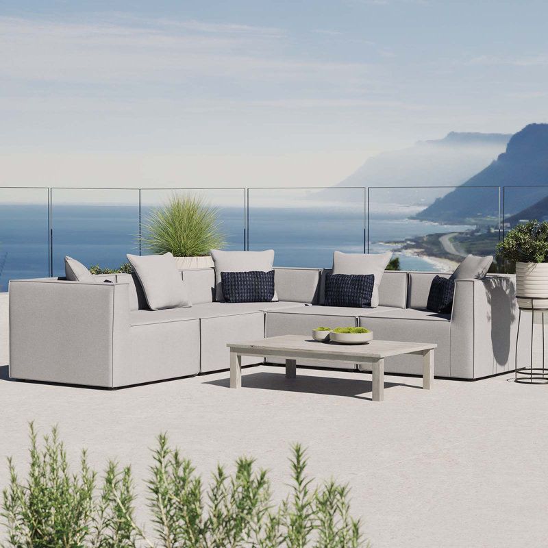 Modway Saybrook Outdoor Patio Upholstered 5-Piece Sectional Sofa | Wayfair for Elevating Outdoor Gatherings The Modway Saybrook White Sectional Experience