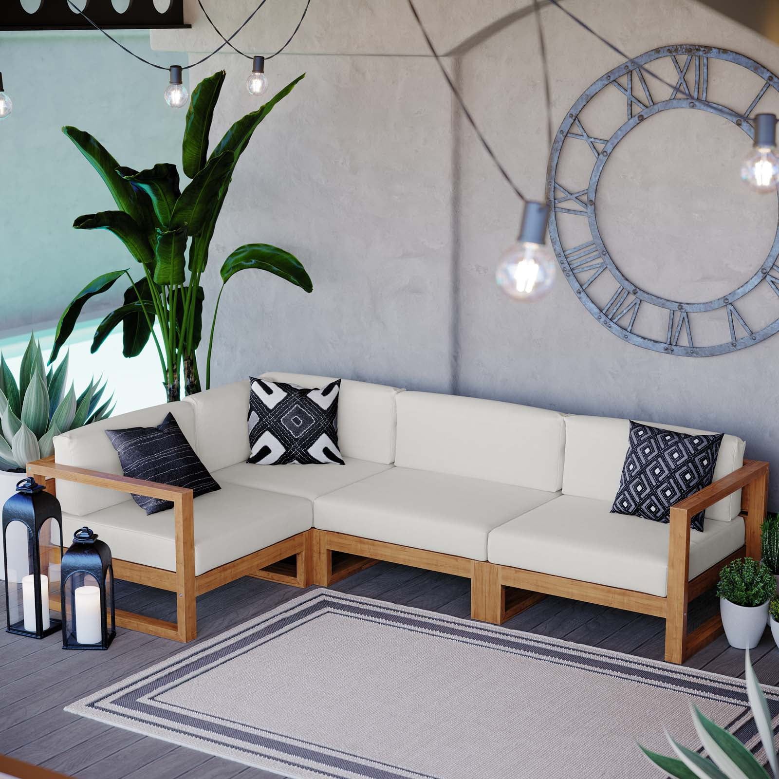 Modway Upland Outdoor Patio Teak Wood 4-Piece Sectional Sofa Set In ... with regard to Caring for Your Modway Upland Teak Sectional Maintaining That Natural Beauty