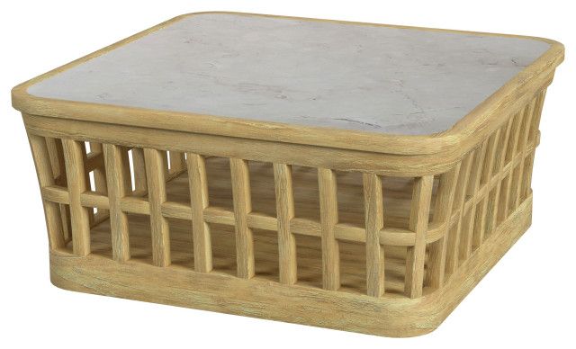 Monhegan Outdoor Teak And Marble Coffee Table - Farmhouse - Outdoor ... pertaining to