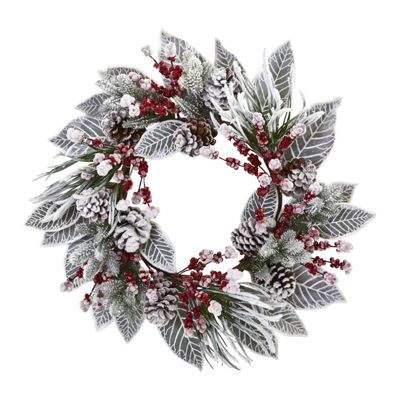 Nearly Natural 24In. Snowy Magnolia Berry Indoor Christmas Wreath ... within