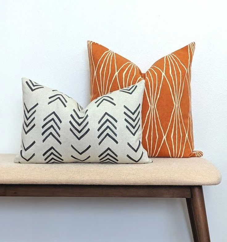 Orange And White Mudcloth Lumbar Pillow Cover intended for