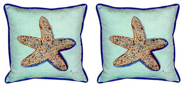 Pair Of Betsy Drake Starfish - Teal Large Indoor/Outdoor Pillows, Large ... with Adding Coastal Charm How the Teal Starfish Outdoor Pillow Enhances Your Space