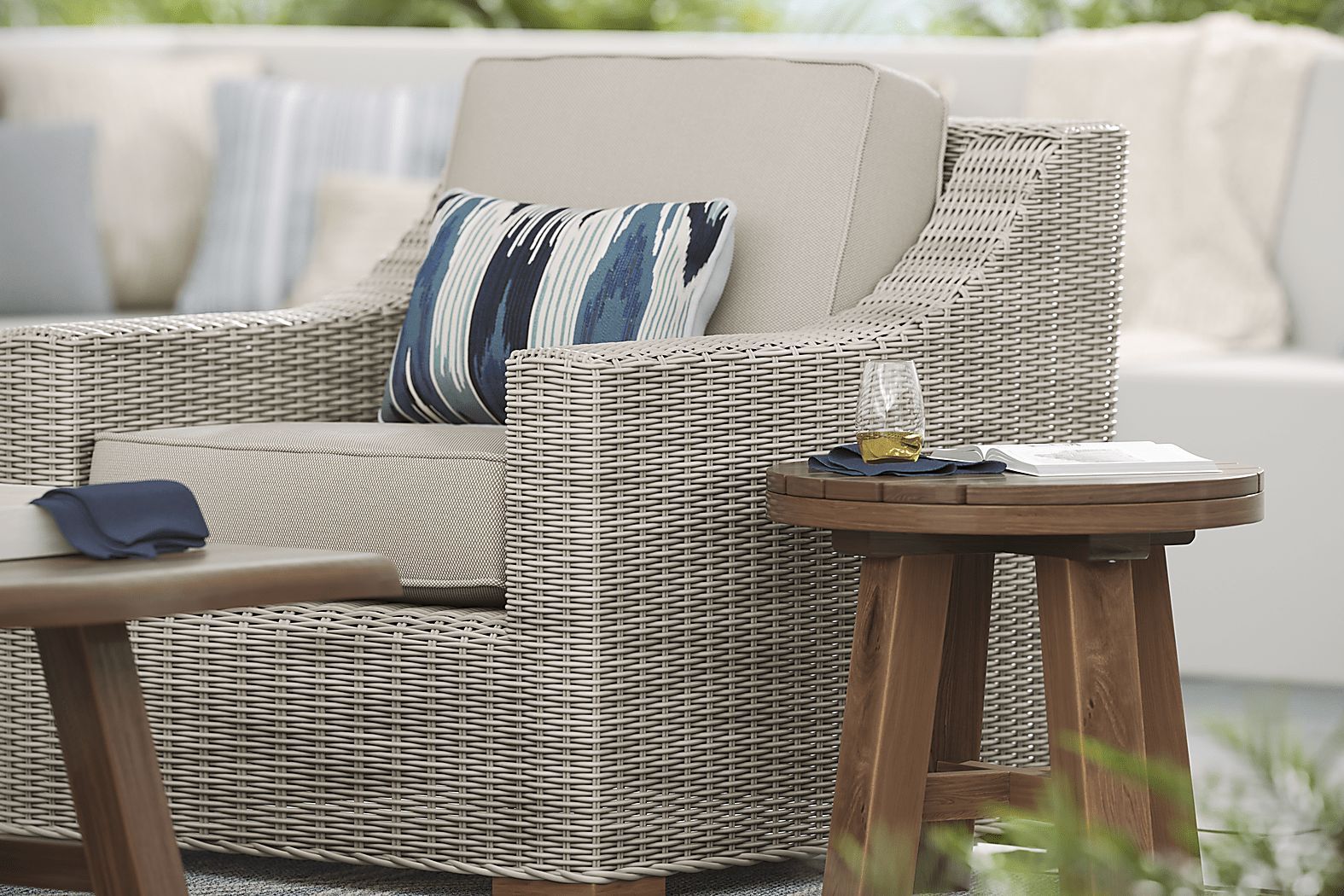 Patmos 4 Pc Gray Linen Beige Wicker Outdoor Seating Set With Sofa ... throughout