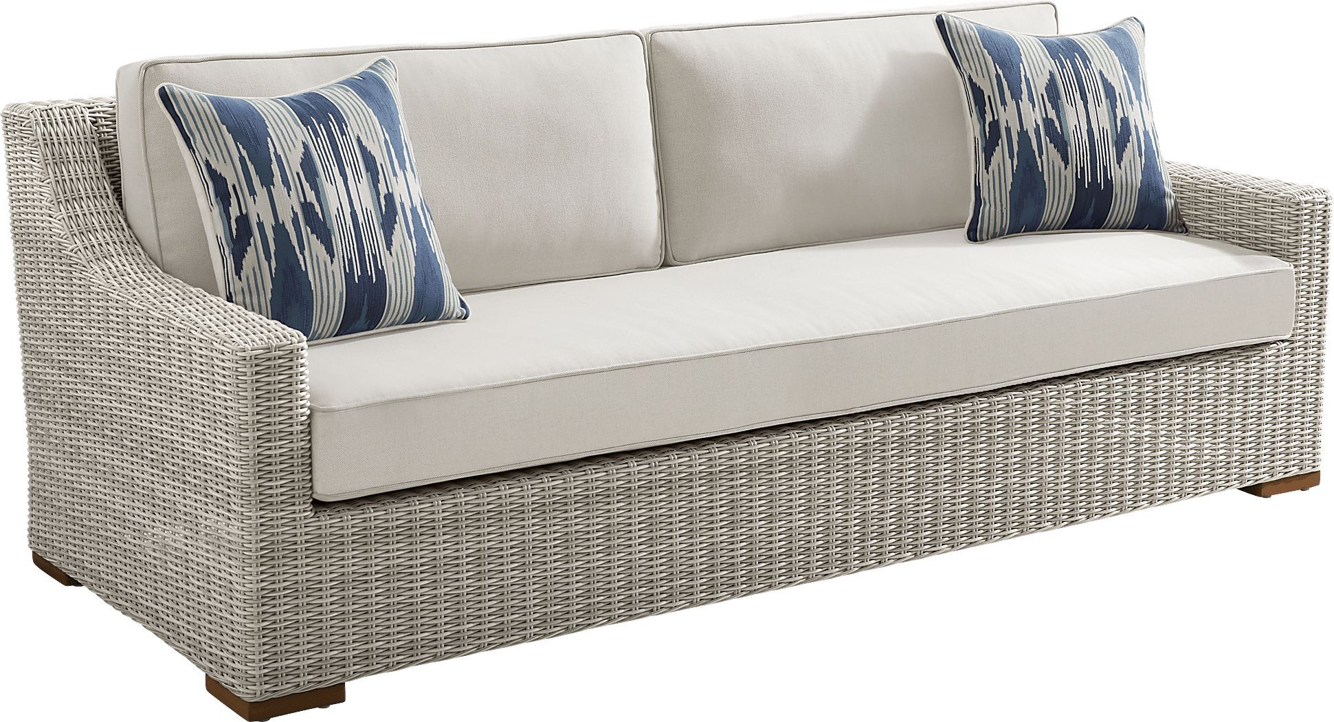 Patmos Gray Linen Beige Wicker Outdoor Sofa | Rooms To Go within