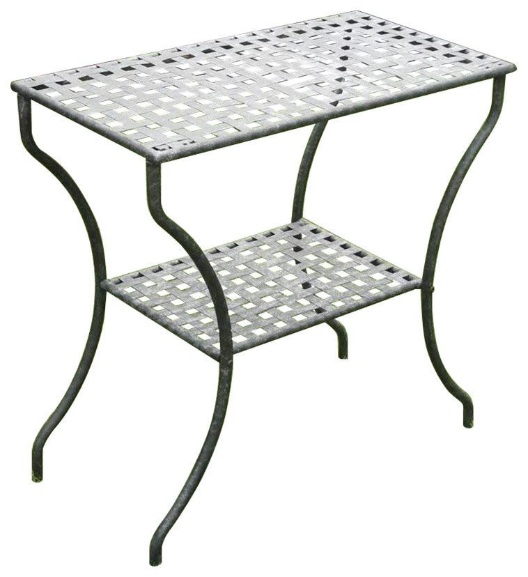 Pemberly Row 2-Tier Rectangular Wrought Iron Patio Table In Black ... regarding