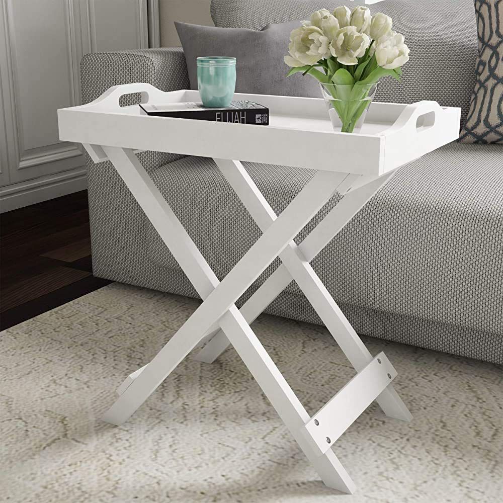 Plantzy Engineered Wood Foldable Tea Coffee Table With X Shape Legs ... in Aesthetic &amp;amp; Practicality Discover the White Portable Solid Wood Folding Side Table Set