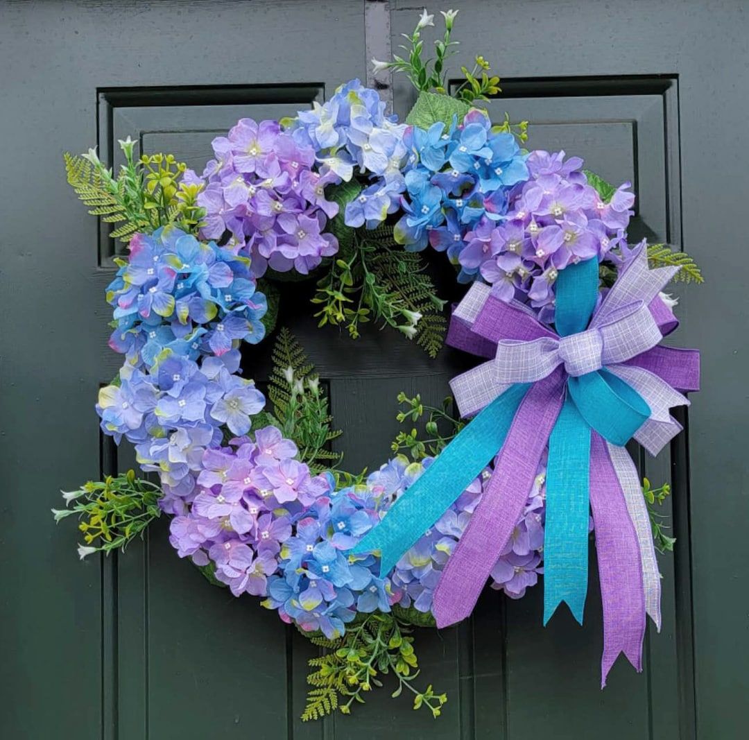 A Closer Look at the 20-Inch Purple and Blue Hydrangea Wreath