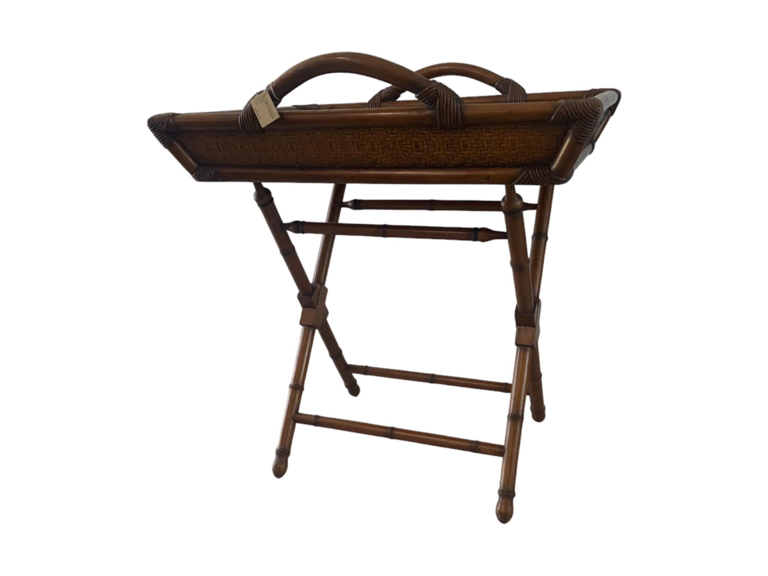 Rattan/Bamboo Butler's Tray Table With Faux Bamboo Legs | Chairish throughout