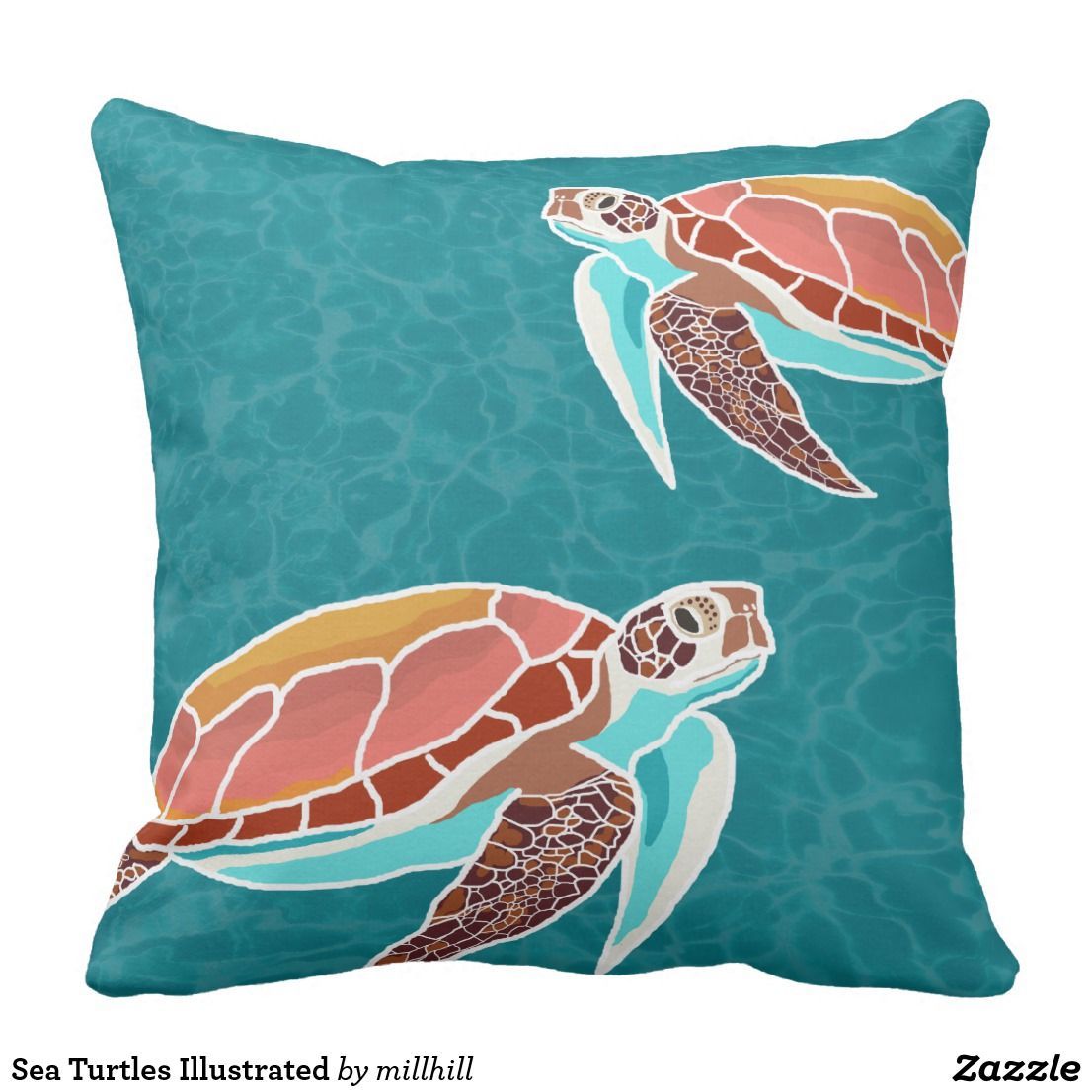 Sea Turtles Illustrated Throw Pillow | Zazzle.com | Sea Turtle Decor ... throughout Why the Aqua Turtle Pillow is a Perfect Summer Accent Piece