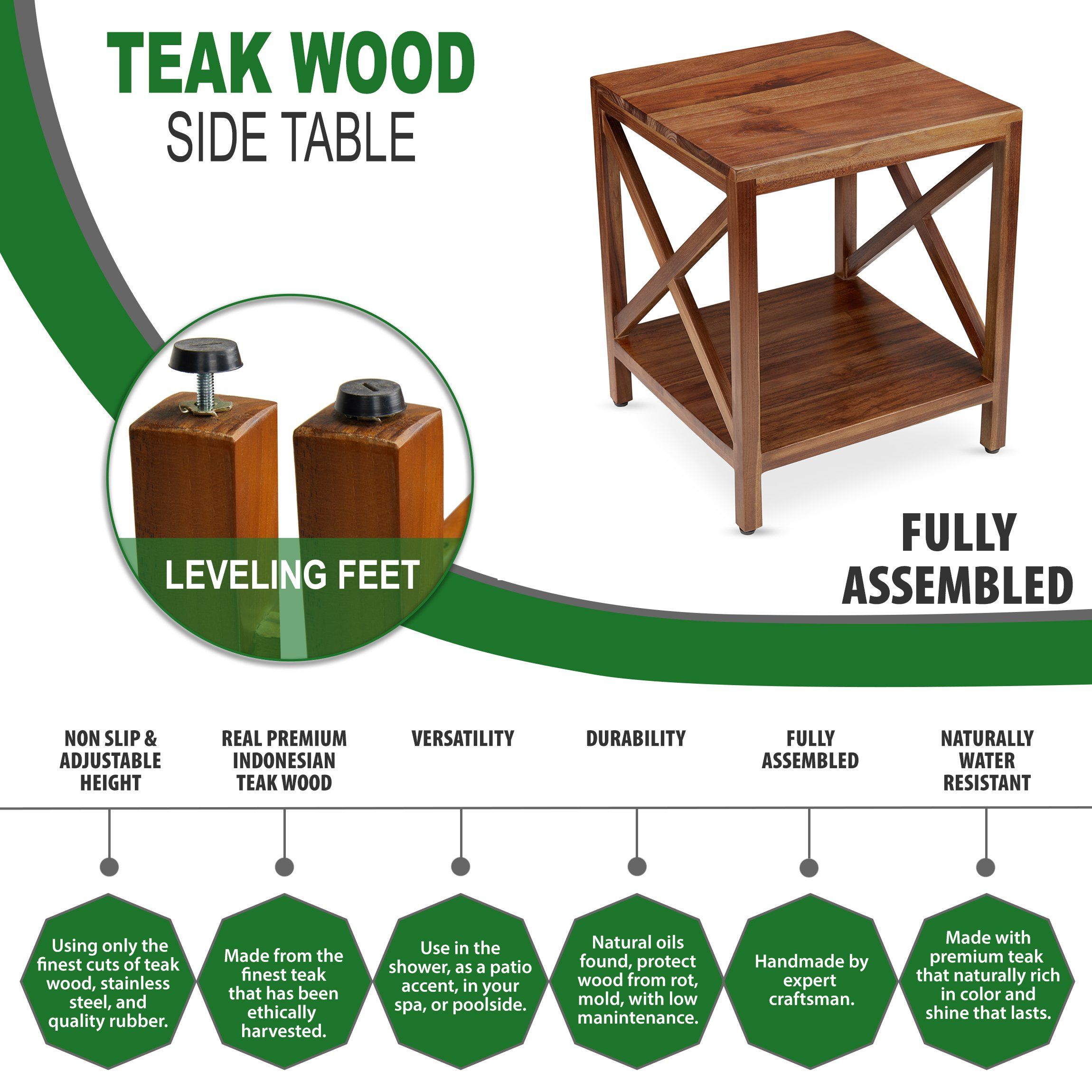 Teak Square End Table With Shelf | Modern Teak Wood End Table intended for
