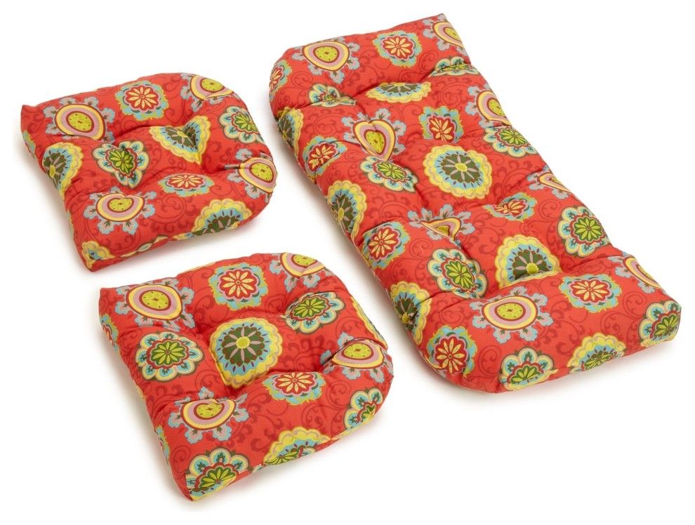 U-Shaped Spun Polyester Tufted Settee Cushion Set, Set Of 3 ... with